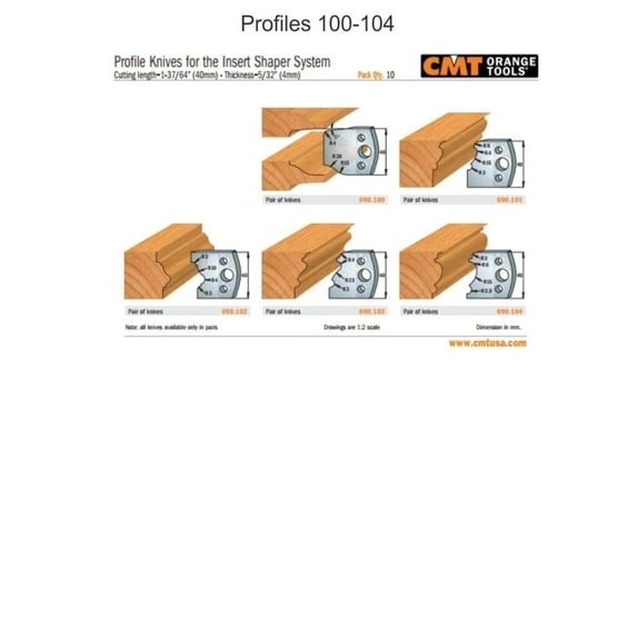Profile Knives for Insert Shaper Heads (Profiles 100-193)