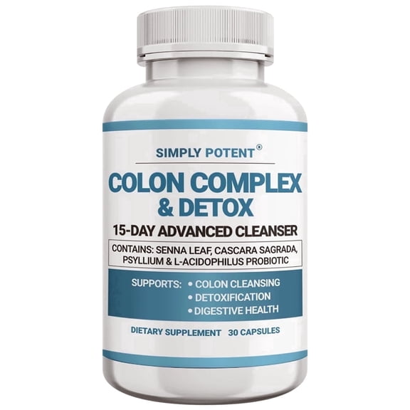 Simply Potent 15 Day Colon Cleanse Detox for Gut Health Supplement with Probiotic Prebiotic, 30 Caps