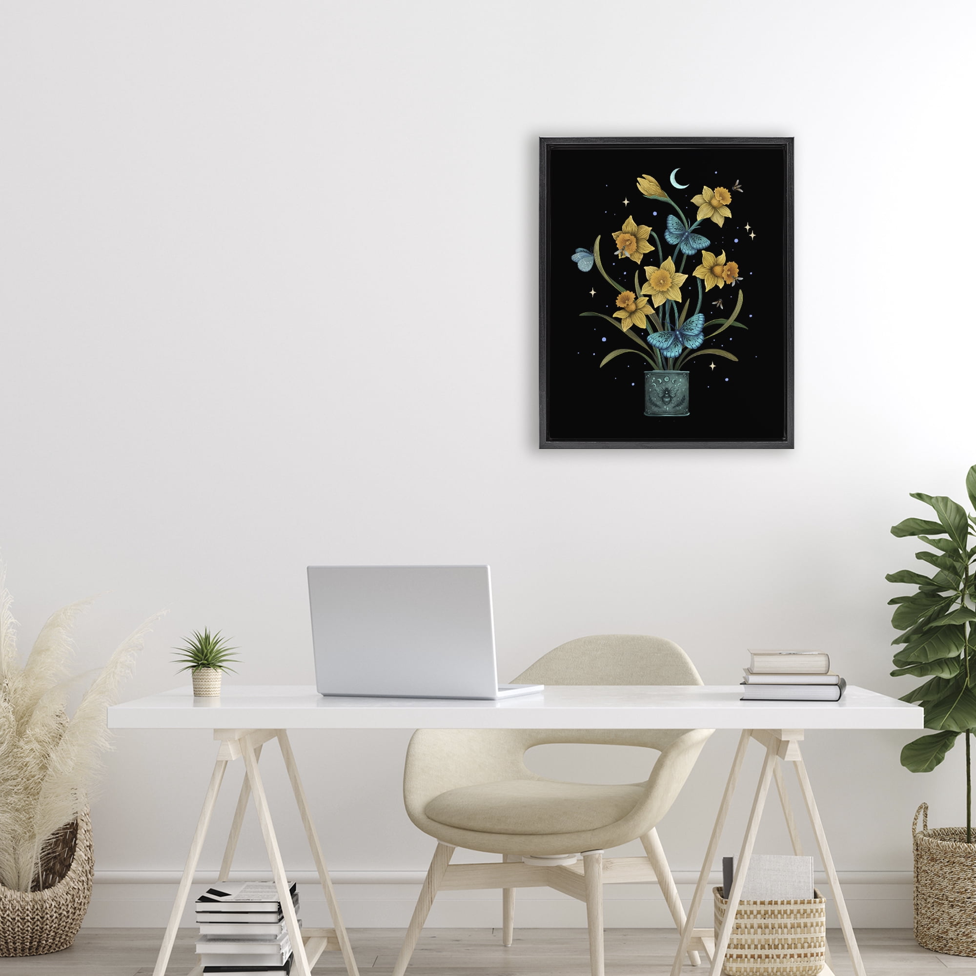 Stupell Industries Mystical March Daffodils Black Framed Floater Canvas Wall Art, design by Episodic Drawings
