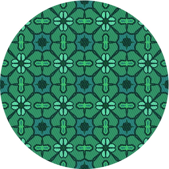 Ahgly Company Machine Washable Indoor Round Transitional Spring Green Area Rugs, 3' Round