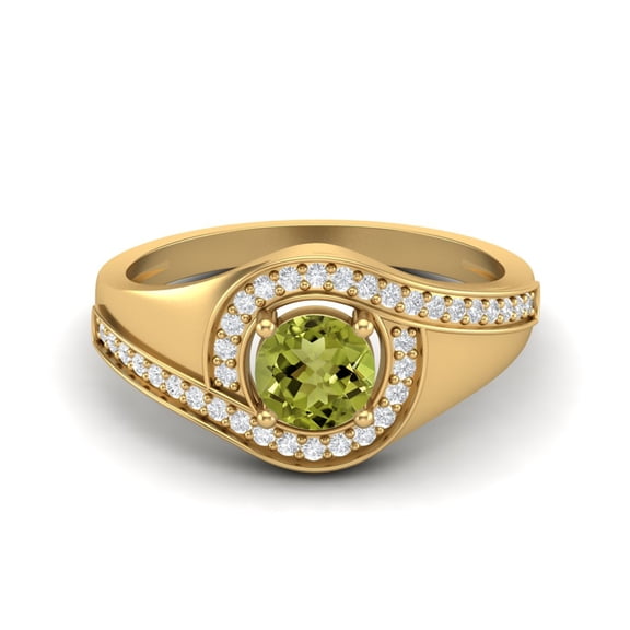 5mm Round Peridot 925 Sterling Silver Gold Vermeil Solitaire Halo Women Valentines Day Gifts Ring