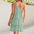 thumbnail image 4 of Femmes Été une Épaule en Mousseline de Soie Mini Robe Casual Volant Plissé Étagé Flowy Robes Courtes, 4 of 7