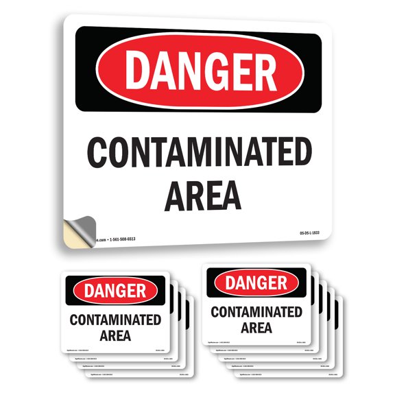 Contaminated Area OSHA Danger Vinyl Decal Label 14 Inch x 10 Inch - 10 Pack