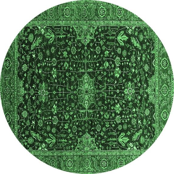 Ahgly Company Indoor Round Oriental Emerald Green Traditional Area Rugs, 5' Round