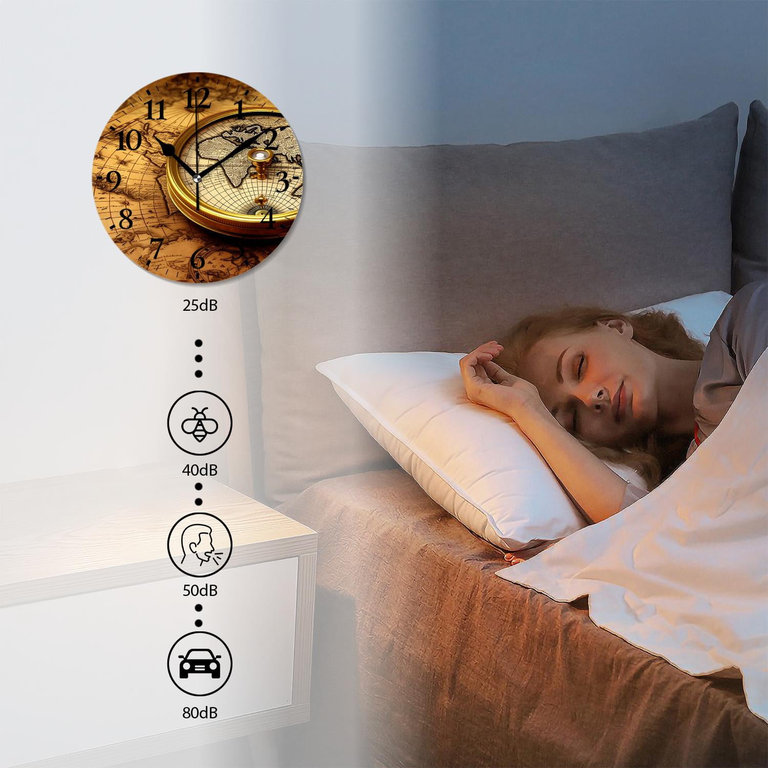 12 Inch Wall Clock Battery Operated Silent Clock Decorative for Office, Kitchen, Outdoor, Living Room，Accurate Map Graceful Art