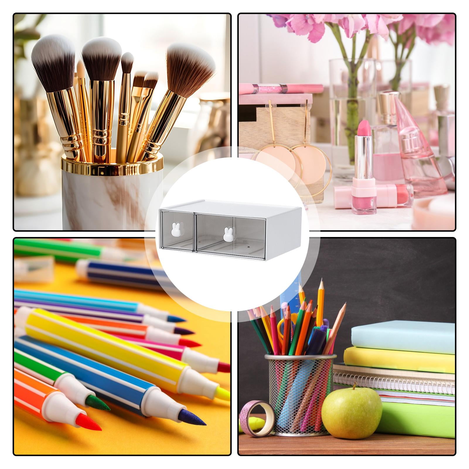 Stationary Organizer, Rabbit Handle Desk Storage Box, Stationery Box, Desktop Stationery Storage Box, Desk Organizer, Makeup Organizer Drawers