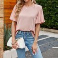 thumbnail image 6 of Vmvidoty Womens Summer Ruffle Short Sleeve Dressy Casual Blouses Mock Neck Tops Work Shirts Pink L, 6 of 8