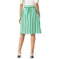 thumbnail image 3 of INSPIRE CHIC Women's Striped Skirt Elastic High Waist Button Front A-Line Midi Skirt M Green, 3 of 6