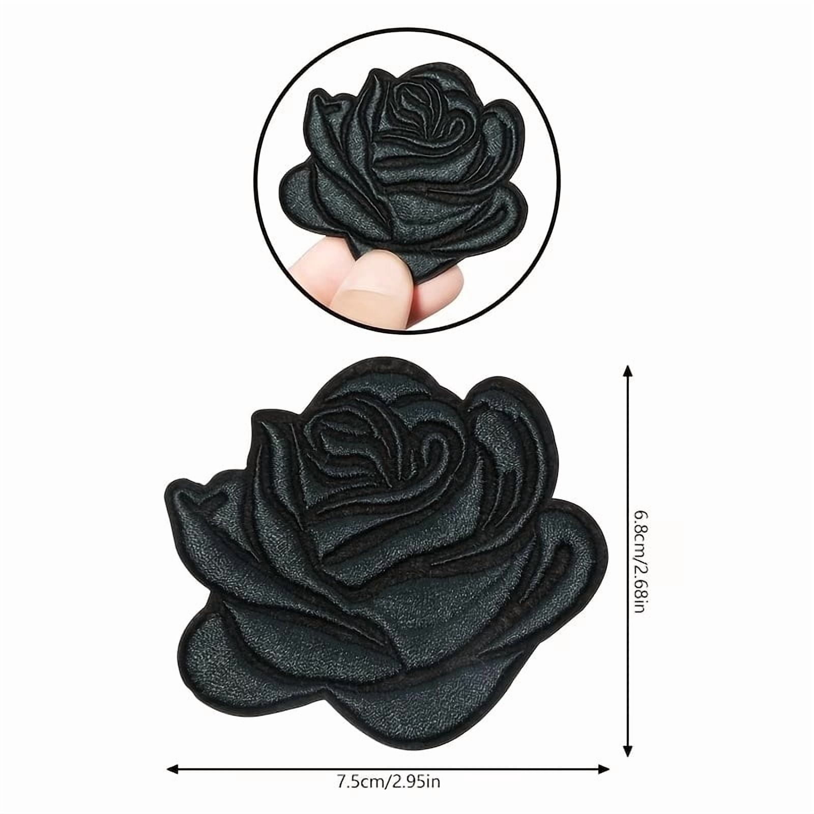 2pcs Black Rose Embroidered Patches - Iron-On/Sew-On Appliques for DIY Clothing, Bags, Hats & Backpacks