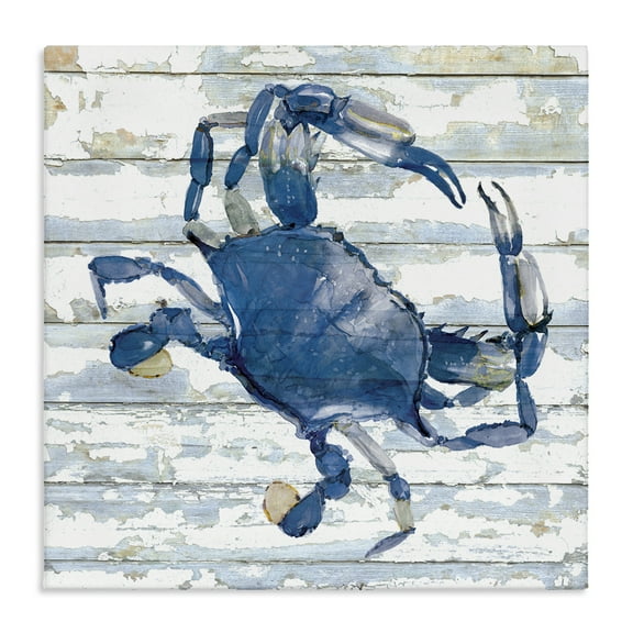 Stupell Industries Blue Crab on Distressed Animals Painting Wrapped Canvas Art Print Wall Art, 24 x 24