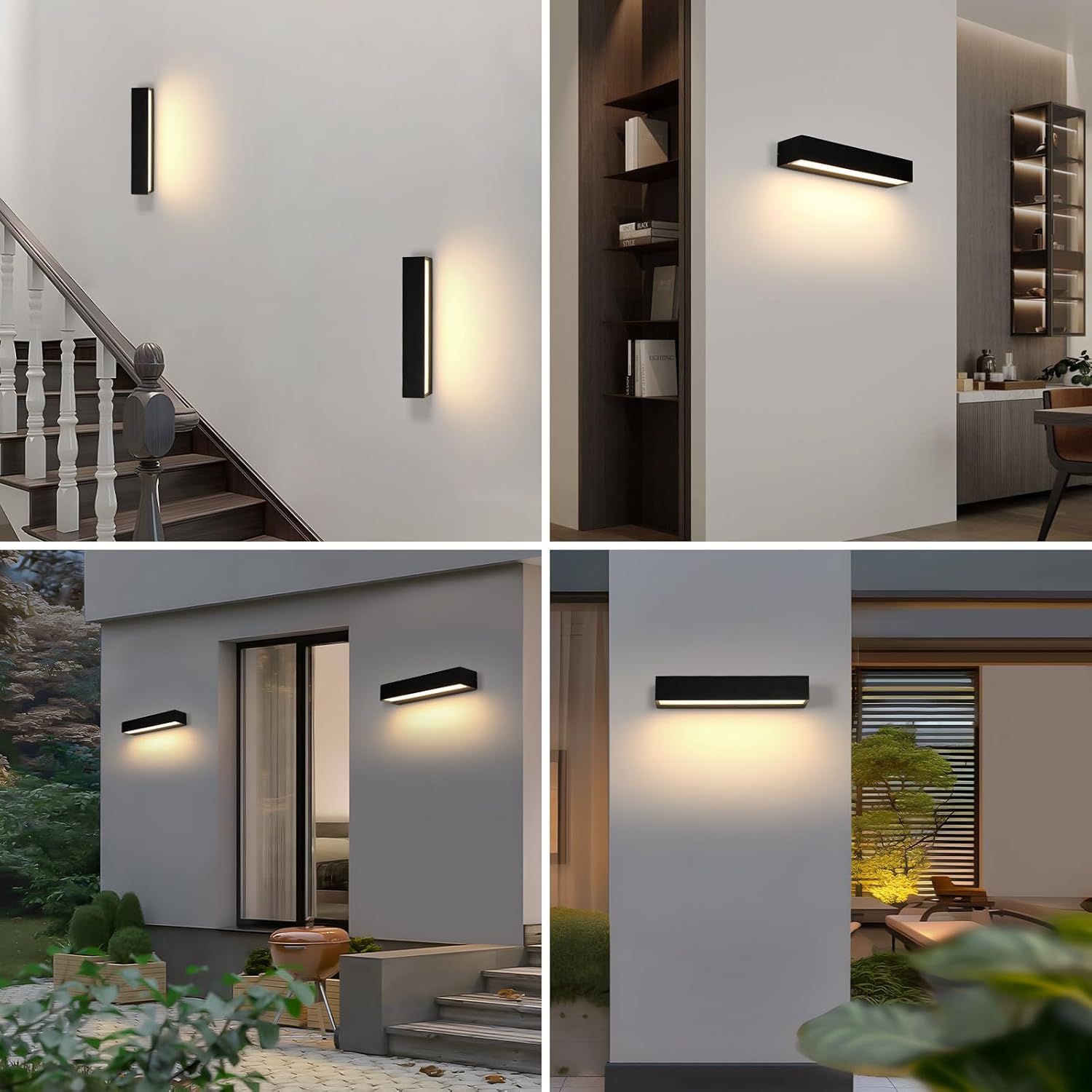 PANLAVIE Outdoor Wall Lights, 16W Modern Black Outdoor Wall Lamp IP65 Waterproof, 3000K Warm White Outside Wall Lights for Patio, Entrance, Garden, Garage, Hallway, Corridor