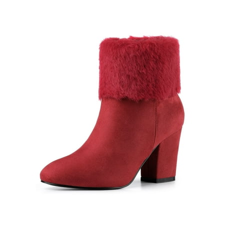 

Allegra K Women s Faux Fur Block Heel Round Toe Ankle Boots