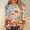 thumbnail image 2 of Wanfds Hauts Multicolores Manches 3/4 pour Femmes Été Décontracté Col Rond Manches Trois-Quarts L, 2 of 5
