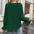 thumbnail image 4 of Jersey de cuello redondo para mujer, Color sólido, fibra de poliéster, puño fruncido, manga larga, Tops elegantes para otoño, Rosa S, 4 of 6