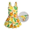 thumbnail image 6 of COEQINE Girls Tank Neck One Piece Swimsuit with Skirt & Liner, Sleeveless Wide Straps V-Back Summer Swim Dress for Swim Lessons & Water Play, Ages 10-11, Orange Leaf Floral, 6 of 8