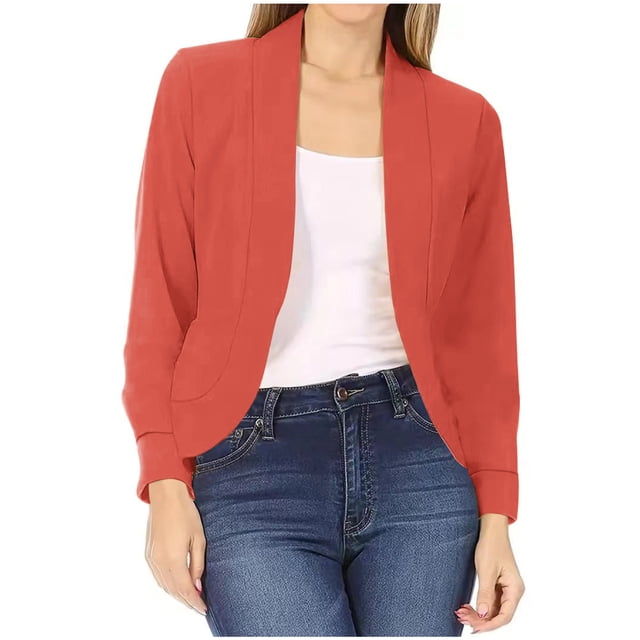FAIWAD Blazer Court pour Femmes à Manches Longues Ouvert devant Couleur Unie Léger Manteau Blazer Coupe Ajustée