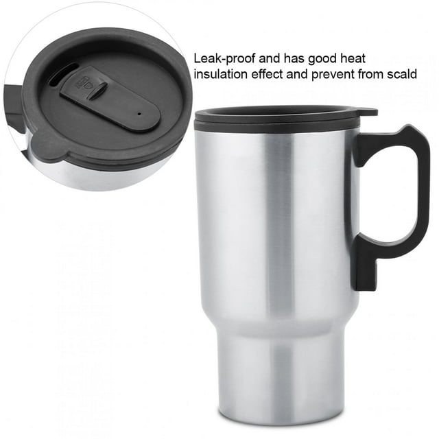 TKSE12V Car Heating Cup Car Heated Mug, 450ml Stainless Steel Travel Electric Coffee Cup 14oz. Insulated Heated Thermos Mug,for Heating Water, Coffee, Milk.