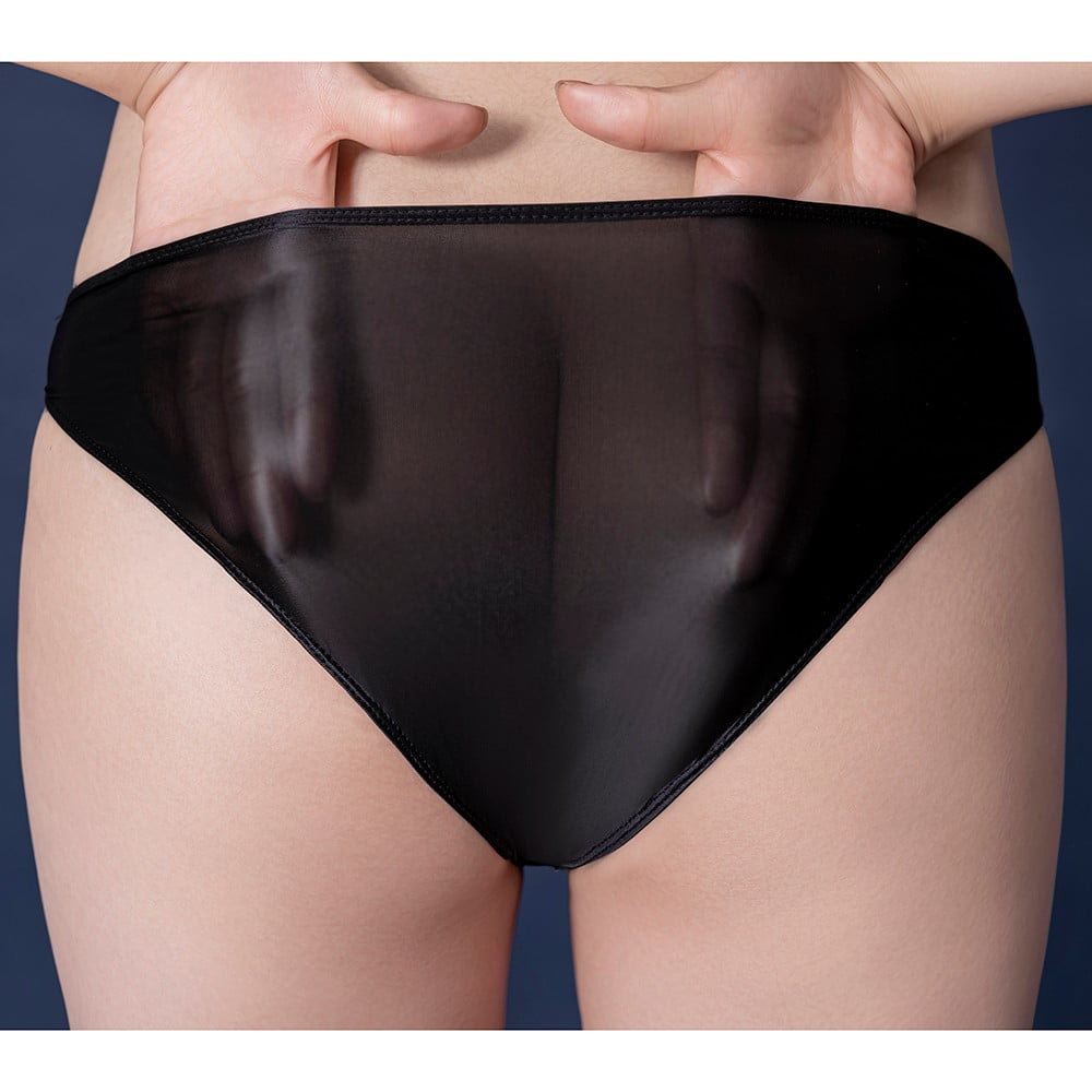 ALSLIAO Women See Through Underwear Stretch Oil Shiny Glossy Panties Briefs  Black L 