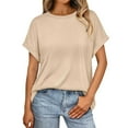 thumbnail image 1 of WEIYLL T-Shirt Women Basic Loose Fit Crewneck Summer Solid Color Khaki Blouse Sizes S, 1 of 6