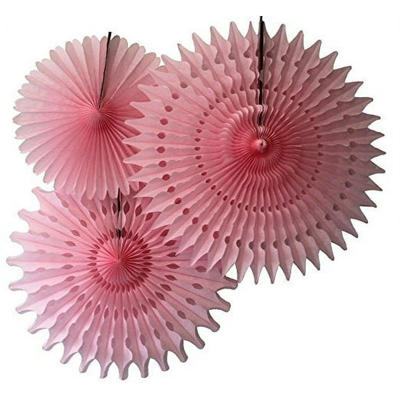 Hanging Light Pink Tissue Fan Decorations, Set of 3 (21 inch, 18 inch, 13 inch) by Devra Party