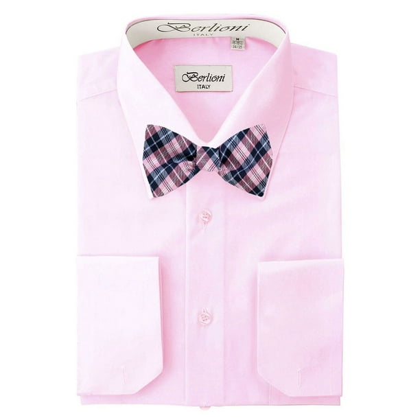 Berlioni Men's Pink Solid Dress Shirt and Self Tie Bow Tie Walmart