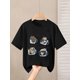 thumbnail image 1 of Una camiseta de manga corta para niño con estampado de dibujos animados de una taza de té y un gatito, con cuello redondo transpirable y cómodo, adecuada para niños y adolescentes., 1 of 5