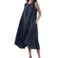 thumbnail image 1 of Vestido Vestido de verano para mujer Vestido suelto de lino y algodón simple Playa de vacaciones (Azul marino M) Ygjytge Azul marino T M para Mujer, 1 of 9