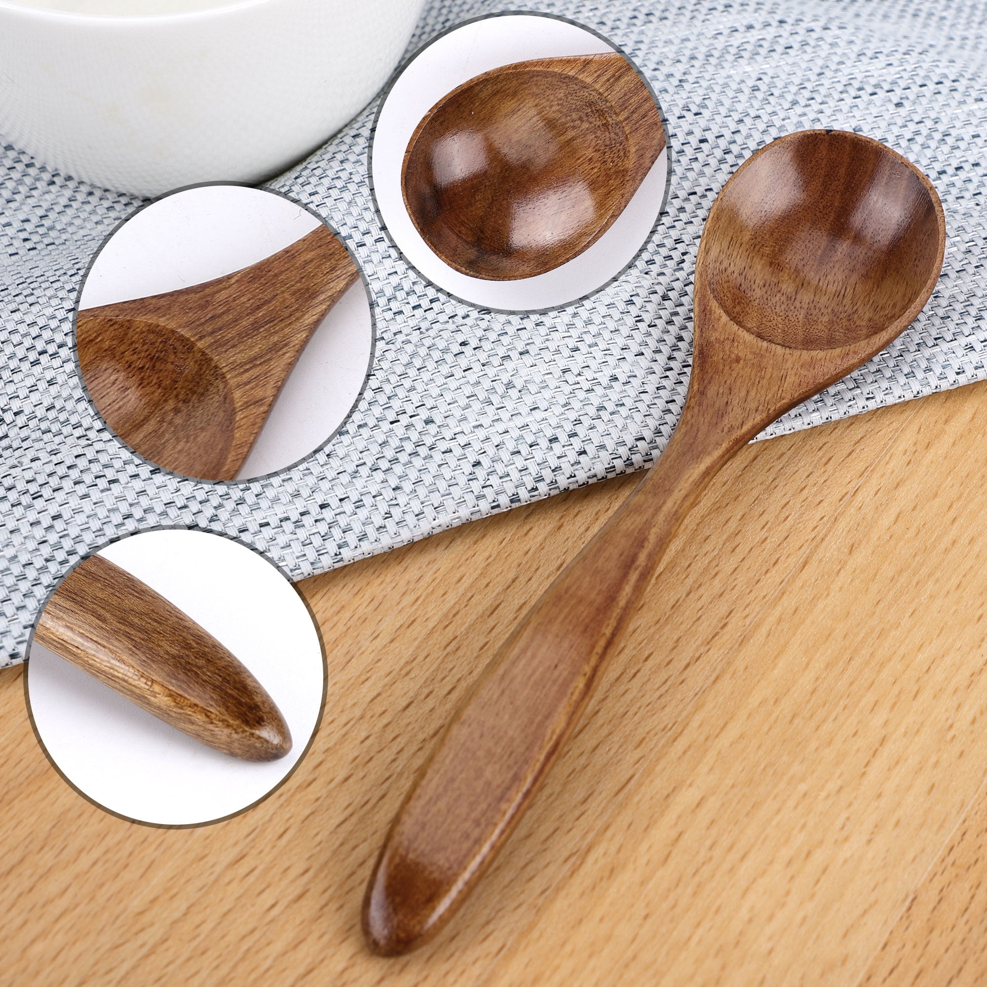 Unique Bargains Wooden Spoons 6 Pcs Home Kitchen Soup Spoon Oil Salt Sugar Spoons
