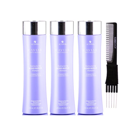 ALTERNA Caviar Restructuring Bond Repair Shampoo (8.5 oz) with SLEEKSHOP Teasing Comb Pack of 3
