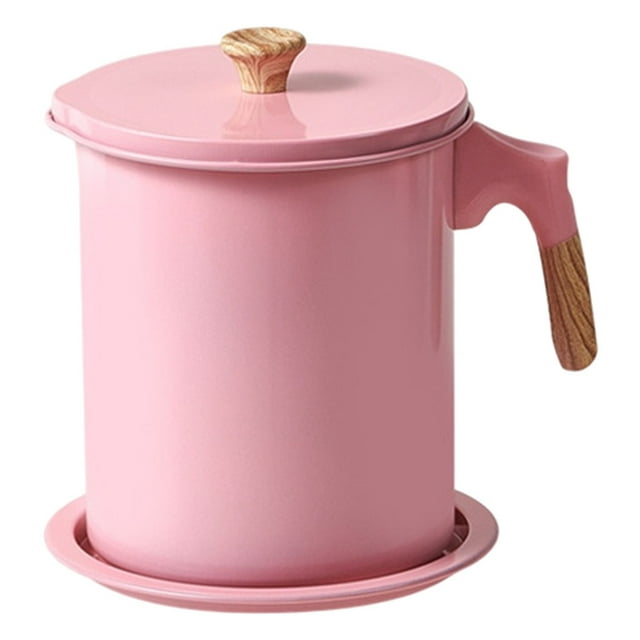 GROWTH TANK Oil Pot Handle Stainless Steel Strainer for Cooking 1.4L Pink 1.4L Pink