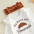 thumbnail image 6 of Cjfdfy 4Pcs Infant Girl Thanksgiving Outfit Long Sleeve Crew Neck Croissant Print Romper Plaid Layered Skort Headband Socks Set My Rolls Are Homemade Croissant Prints Fall Clothes For Girls, 6 of 9