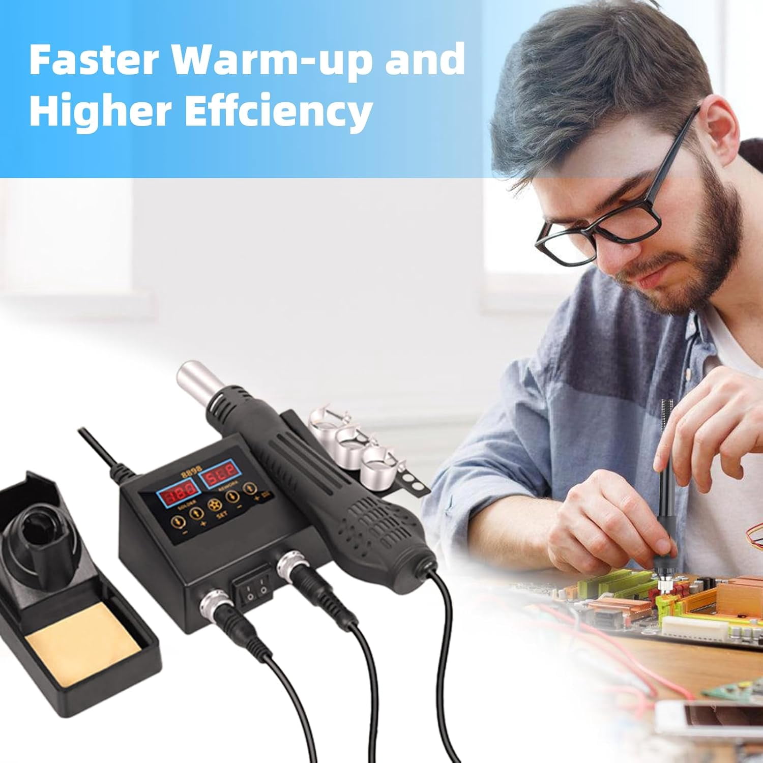 DQQKMM Soldering Iron Station, 2-in-1 Soldering Station Kit, Digital Soldering Station