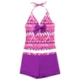 thumbnail image 3 of TiaoBug Kids Girls Two Pieces Printed Tankinis Swimsuit Halter Neck Top and Shorts Set Swimwear, 3 of 7