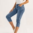 thumbnail image 6 of Women's Stretch Denim Capris Pants with Pockets, Mid Distressed Hem Casual Summer Stretchy Cropped Trousers, Solid Color Trendy Comfy Daily Wear Travel Essentials | Aestivo,, 6 of 9