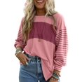 thumbnail image 2 of Women Long Sleeve Tops Oversized Trendy Round Crew Neck Casual Color Block Womens Shirts Blouses Pink XXL, 2 of 7