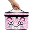 thumbnail image 3 of HELLHERO Portable Makeup Case Zipper Storage Bag Pink Leopard with Cartoon Face Double Zipper Polyester with Brush Holder 8.86 x 6.5 x 5.9 Inches With Brush Storage for Woman, 3 of 6