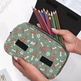 thumbnail image 6 of Rateoe Retro Hippie Groovy Mushroom Pattern Double Clamshell Pen Case, Storage Organizer with Two Zipper Compartments– Holds Up to 50 Pencils & Pens, 6 of 7
