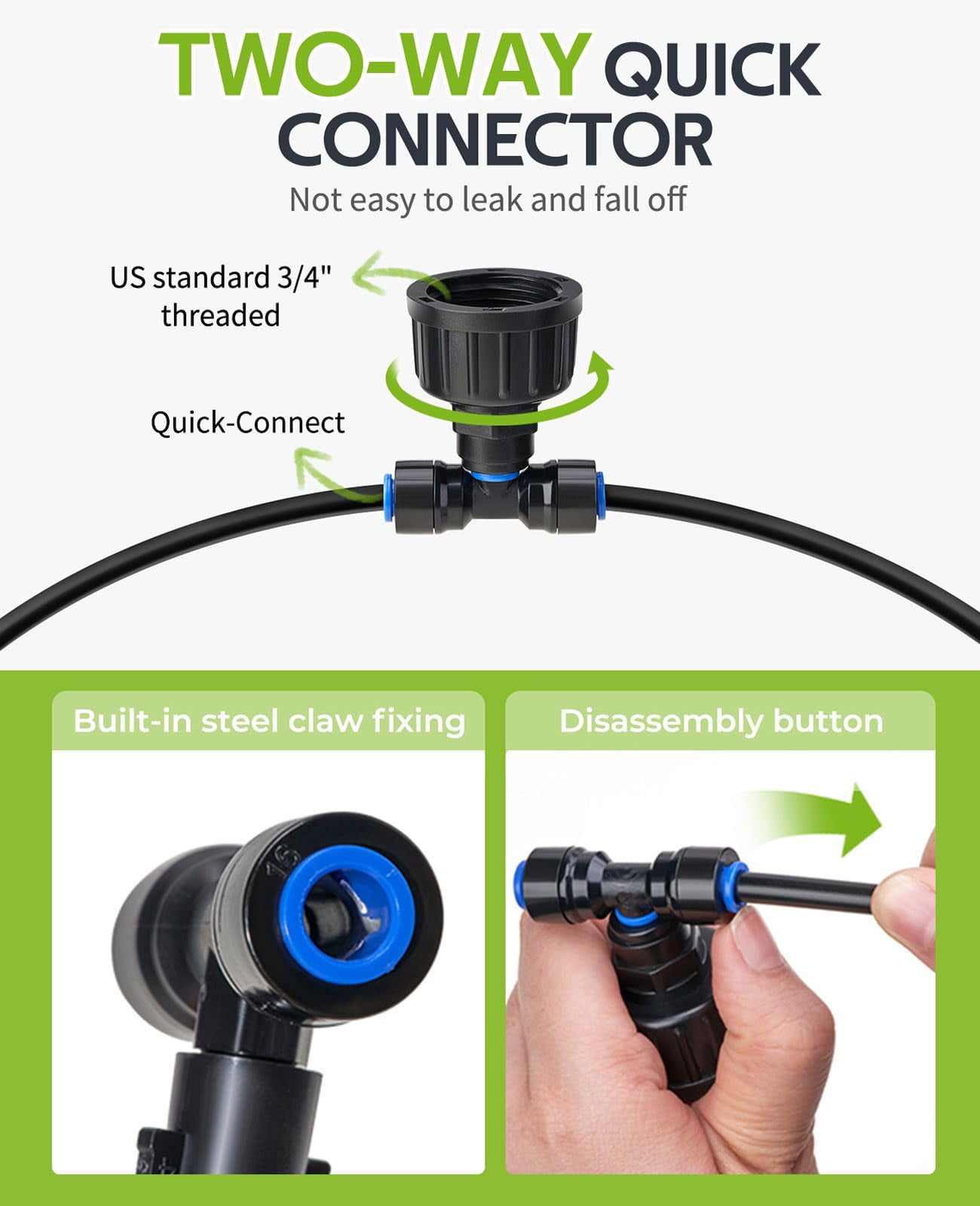 59ft Greenhouse Misting Drip Irrigation Kit  Quick Connector Design System With 1/4" Tubing And Adjustable Nozzles For Hanging Plants Garden Watering Raised Bed