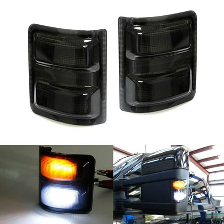 iJDMTOY (2) Smoked Lens White/Amber LED Side Mirror Marker Lights Set For 2008-2016 Ford F-250 F-350 F-450 F-550 Super Duty (White-Parking Light  Amber-Blinker Turn Signal)