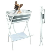 2 in 1 Portable Dog Bath Tub Elevated Collapsible Dog Bathtub Washing Station with Drainage Hole for Bathing, Shower and Grooming, Pet Tub for Puppy Small Medium Dogs Indoor and Outdoor