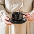 thumbnail image 5 of Vancasso 8 oz Coffee Mug Sets of 6, Stackable Espresso Cups with Saucers & Stand, Ceramic Cappuccino Cups for Espresso, Tea, Black, 5 of 10