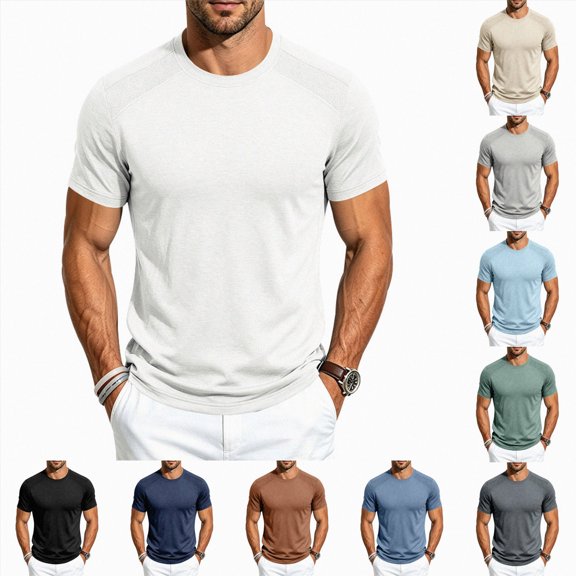Men Summer Outdoor Sports Leisure Fitness Round Neck Short Sleeve T Shirt Running Athletic T-Shirts Short Sleeve Gym Tops XL Light Gray Men's Short Sleeved T Shirt