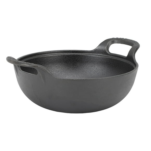 Cast Iron Wok Pan, Uncoated Cookware Wok with 2 Handle Wooden Lid, Deep Frying Pan with Flat Base, Cookware Wok Cast Iron Pan Deep Fryer Pan Cast Iron Pot for All Cooktops