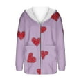 thumbnail image 5 of successthop Cozy Cardigans for Women Flannel Fuzzy Coat with Pockets Long Sleeve Hooded Streetwear Heart Outwear Purple, 5 of 5