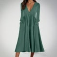 thumbnail image 2 of SHTXOZHI Womens Fall Long Sleeve Casual Dress V Neck Ruffle A-Line Dresses with Pockets, 2 of 5