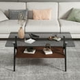 thumbnail image 5 of Holaki Rectangle Glass Coffee Table with Tempered Glass, Modern Center Table with Storage Shelf & Iron Legs for Living Room, 5 of 9
