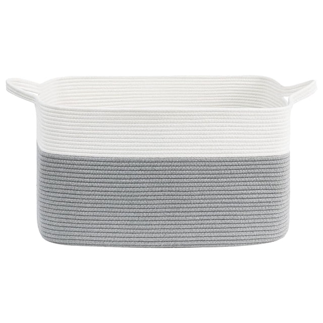 VogueV 50L Foldable Cotton Rope Basket, Rectangular Storage Hamper for Toys, Blankets & Laundry, Hidden Handles Living-Room Ready, Wrinkle-Recover Fabric, 1 Foldable Cotton Rope Storage Basket