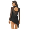 thumbnail image 2 of CHICTRY Womens Shiny Rhinestone Mesh Splice Figure Ice Skating Dress Asymmetrical Hem Gymnastics Leotard Dress Lyrical Dance Costume Black S, 2 of 7