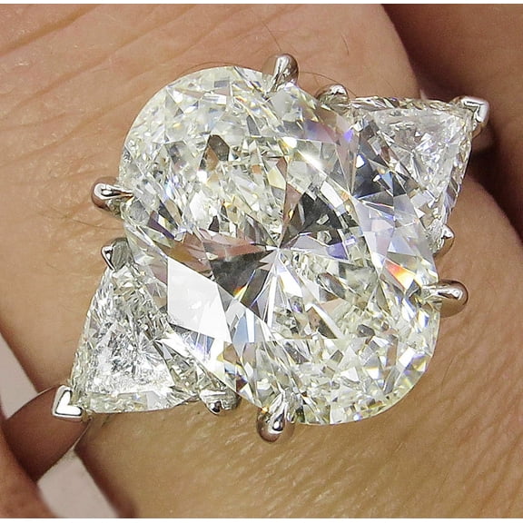 Oval Cut 3Ct Lab Created Diamond 3 Stone Engagement Ring 14K White Gold Plated Silver