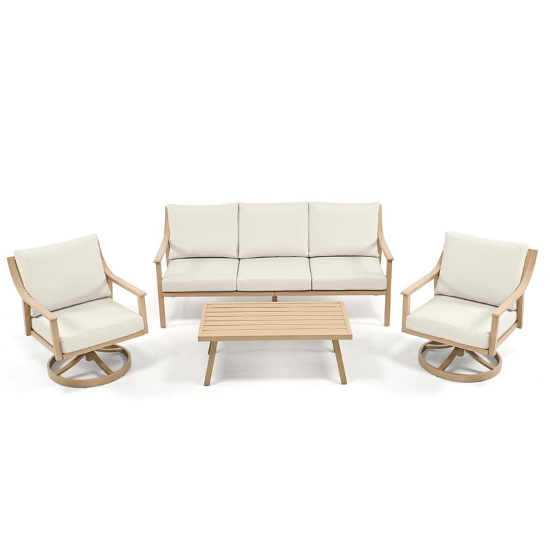 4-Piece Outdoor Patio Furniture Set for 5, Aluminum Outdoor Conversation Set Includes 1 Three-Seater Sofa, 2 Swivel Chairs, and 1 Coffee Table